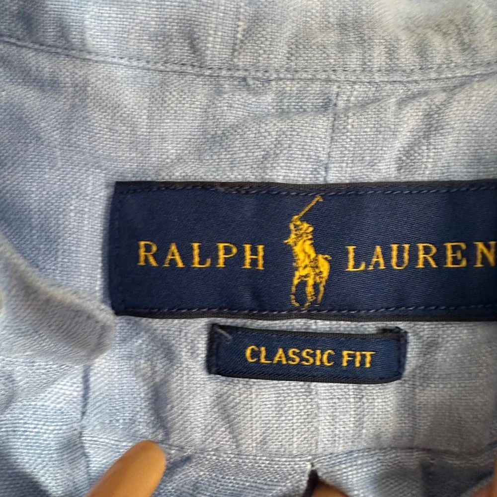 Polo Ralph Lauren Mens XXL Blue 100% Linen Short Sleeve Classic Fit Button Down
